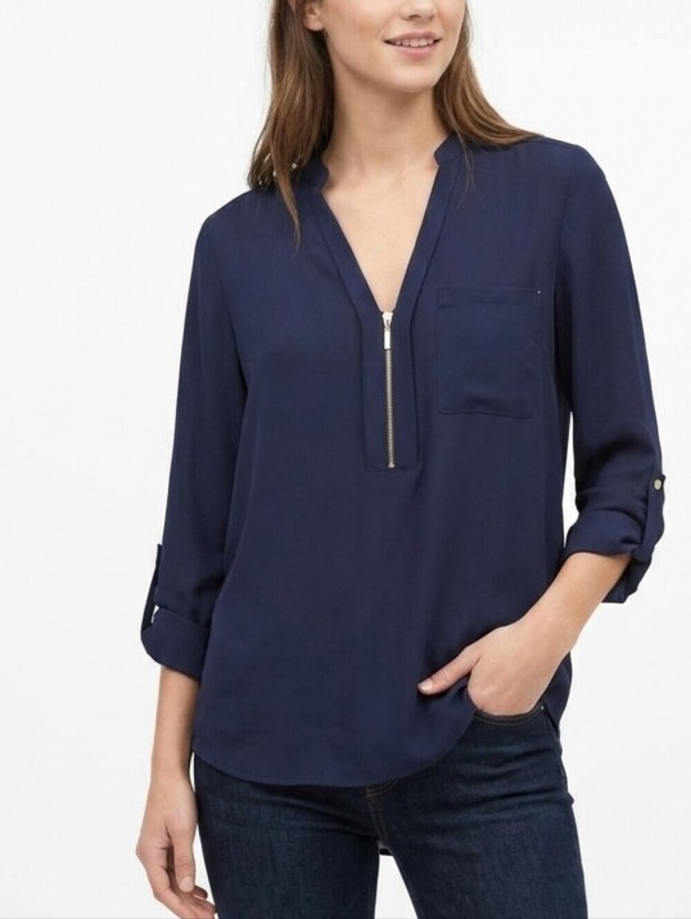 Zara Navy Zipper Top